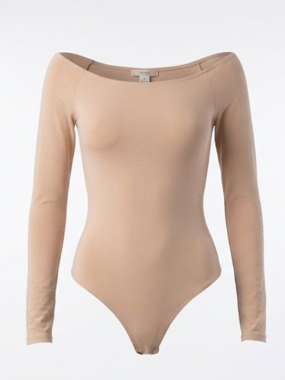 MangoPop Beige Long Sleeve Scoop Neck Bodysuit M
